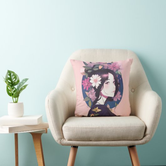 花の冠をかぶった美しいアニメの少女 クッション (椅子)
