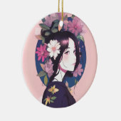 花の冠をかぶった美しいアニメの少女 セラミックオーナメント (右)