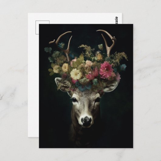 花の冠をかぶった鹿 ポストカード (正面/裏面)