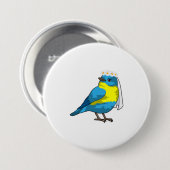 花の冠を被った花嫁としての鳥 缶バッジ (正面&裏面)