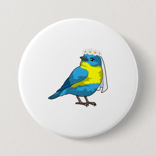 花の冠を被った花嫁としての鳥 缶バッジ (正面)