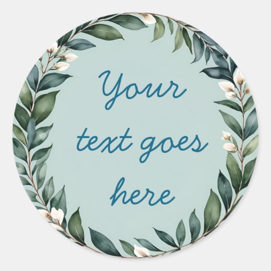 花の冠 テキスト イラスト 水彩 オーダーメイド ラウンドシール (正面)