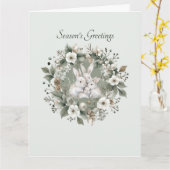 花の冬のリースの中の可愛いウサギ カード (黄色い花)