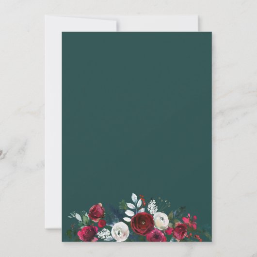 花の冬の赤と白のウェディングリハーサルディナー 招待状 (裏面)