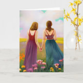 花の分野で美しいレズビアン・カップル カード (黄色い花)
