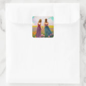 花の分野で美しいレズビアン・カップル スクエアシール (バッグ)