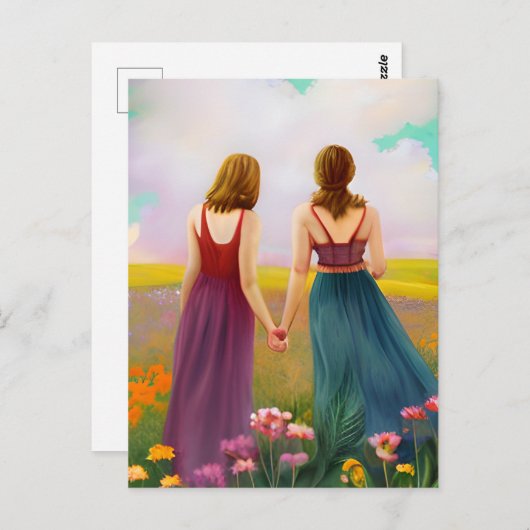 花の分野で美しいレズビアン・カップル ポストカード (正面/裏面)