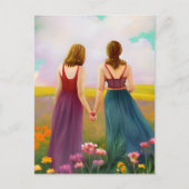 花の分野で美しいレズビアン・カップル ポストカード (正面)