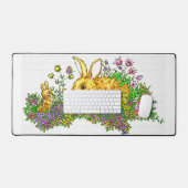 花の分野における春のバニー デスクマット (キーボード&マウス)