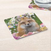 花の分野のおとぎ話のキツネ スクエアペーパーコースター (アングル)