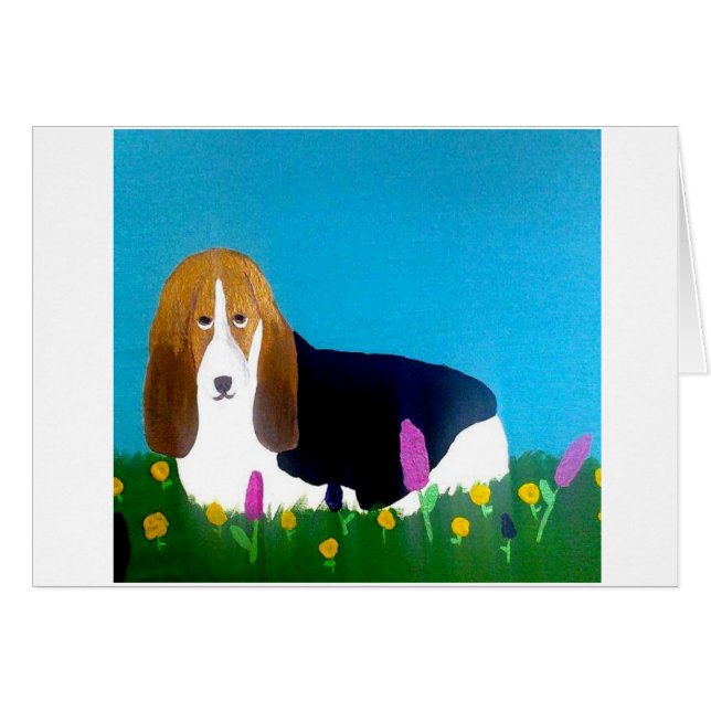花の分野のバセット犬 (正面横)
