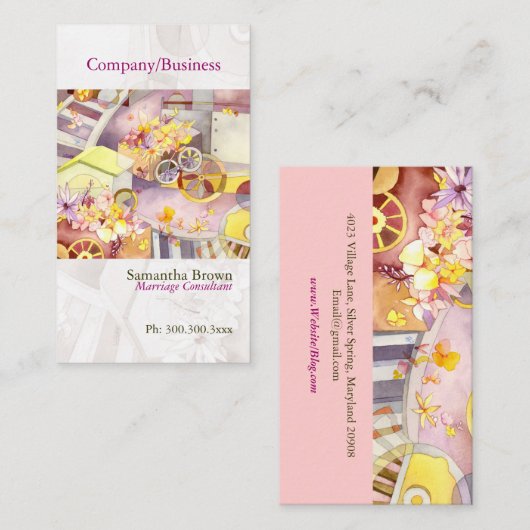 花の列アート水色 名刺 (正面/裏面)