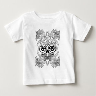花の刺激を受けたなスカル ベビーTシャツ