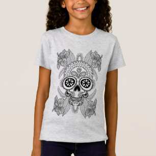 花の刺激を受けたなスカル Tシャツ