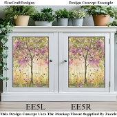 花の刺繍がアクセントの木 EE5R デコパージュ 薄葉紙