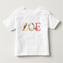花の刺繍が施されたZOEの名前アート トドラーTシャツ