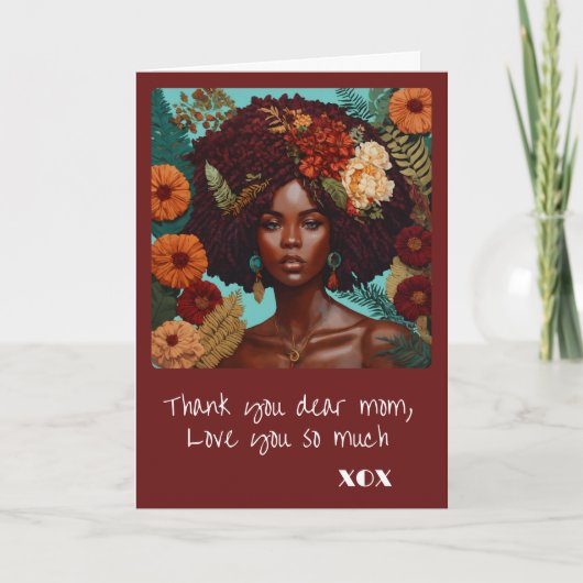 花の刺繍の母の日の美しい顔 カード (正面)