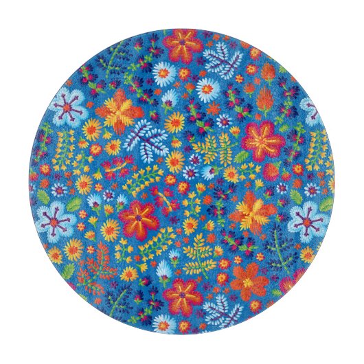 花の刺繍パターン カッティングボード (正面)
