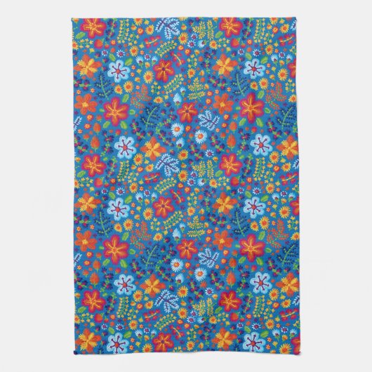 花の刺繍パターン キッチンタオル (縦)