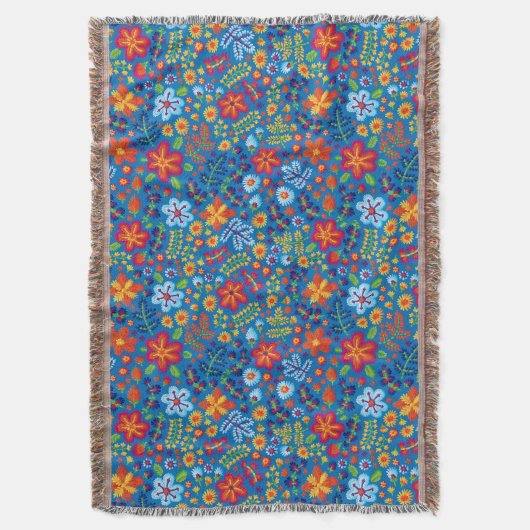 花の刺繍パターン スローブランケット (正面縦)