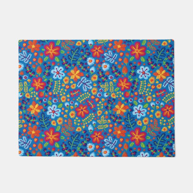 花の刺繍パターン ドアマット (正面)