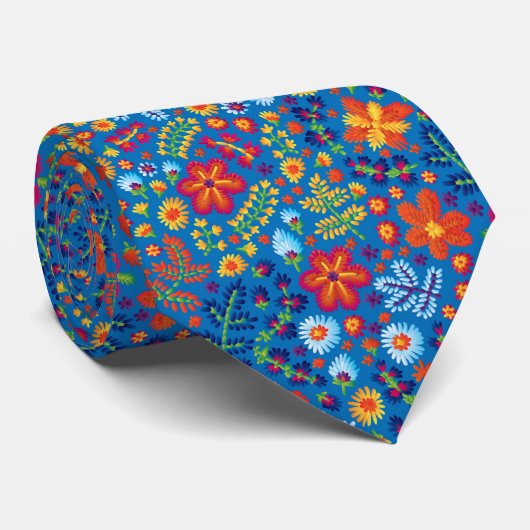 花の刺繍パターン ネクタイ (ロール)