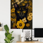 花の前に大きな目をした猫 ポスター (ホームオフィス)