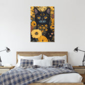 花の前に大きな目をした猫#2 キャンバスプリント (インサイチュ (寝室))