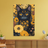 花の前に大きな目をした猫#2 キャンバスプリント (インサイチュ (リビング))
