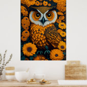 花の前に大きな目を持つフクロウ ポスター (キッチン)