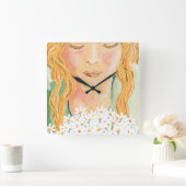 花の匂いを嗅ぐのに時間がかかる スクエア壁時計 (ホーム)