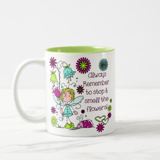 花の匂いを嗅ぐ ツートーンマグカップ (左)