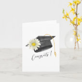 花の卒業おめでとうの帽子の招待状 カード (黄色い花)