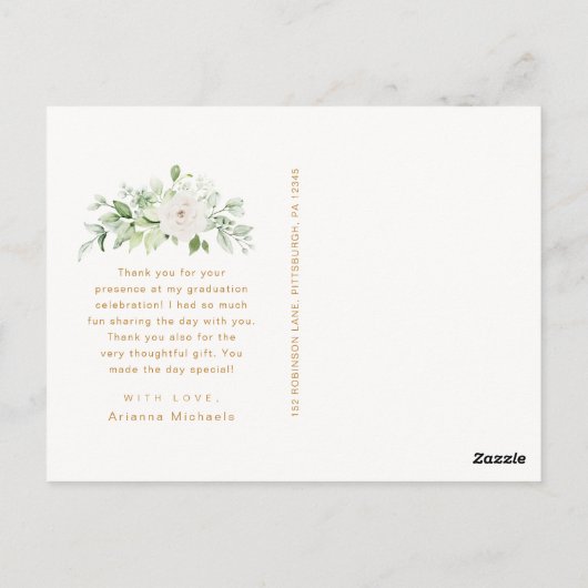 花の卒業式感謝メッセージカード 白 ポストカード (裏面)