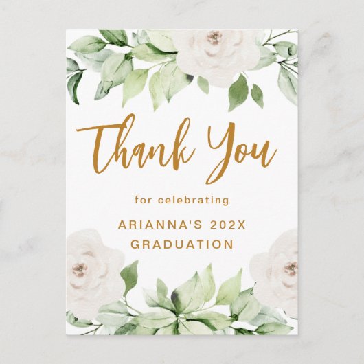 花の卒業式感謝メッセージカード 白 ポストカード (正面)