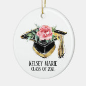 花の卒業記念品付きグラッドキャップ セラミックオーナメント (左)