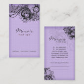 花の名刺のリネン黒い紫色 予約カード (正面/裏面)