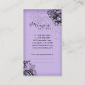 花の名刺のリネン黒い紫色 予約カード (裏面)