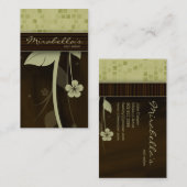 花の名刺の正方形の緑ブラウン 名刺 (正面/裏面)