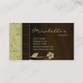 花の名刺の正方形の緑ブラウン 名刺 (裏面)