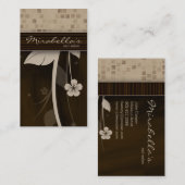 花の名刺の正方形ベージュ色ブラウン 名刺 (正面/裏面)