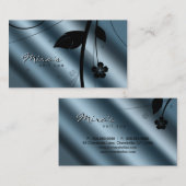 花の名刺の金属ティール（緑がかった色）の青のサテン 名刺 (正面/裏面)