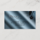 花の名刺の金属ティール（緑がかった色）の青のサテン 名刺 (裏面)