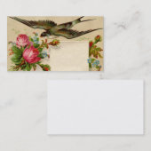 花の名刺を持つヴィンテージの鳥 名刺 (正面/裏面)