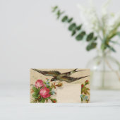 花の名刺を持つヴィンテージの鳥 名刺 (スタンド正面)