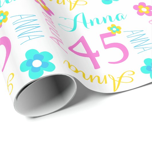 花の名前をカスタムするのアナの年齢の誕生日の覆い ラッピングペーパー (ロールコーナー)