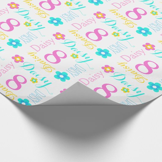花の名前をカスタムするのデイジーの年齢8つの誕生日の覆い ラッピングペーパー (角)