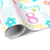 花の名前をカスタムするのデイジーの年齢8つの誕生日の覆い ラッピングペーパー (ロールコーナー)