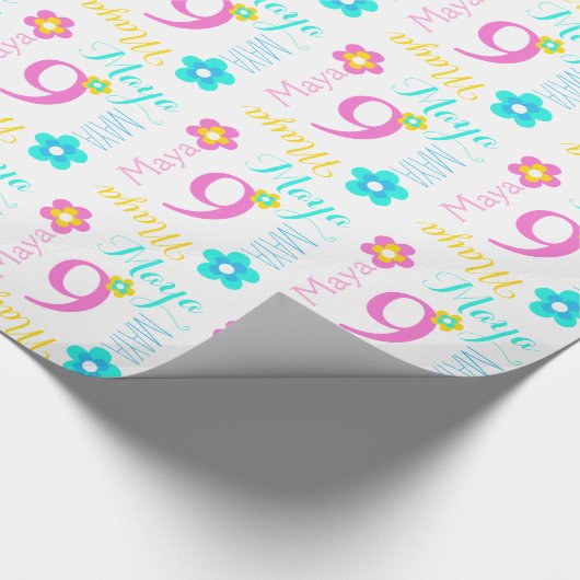 花の名前をカスタムするのマヤは年齢の誕生日の覆いをからかいます ラッピングペーパー (角)