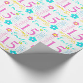 花の名前をカスタムするのEmileeの年齢15の誕生日の覆い ラッピングペーパー (角)